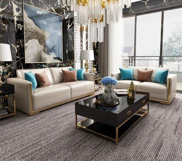 Sofa Couch Polster 3+2+2 Sitz Garnitur Wohn Zimmer Sofas Couchen Metall