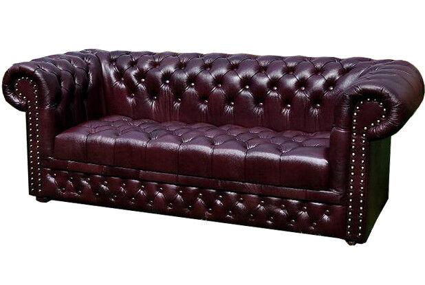 Chesterfield 3 Sitzer mit Bettfunktion Sofa Couch Polster 100% Leder Sofort