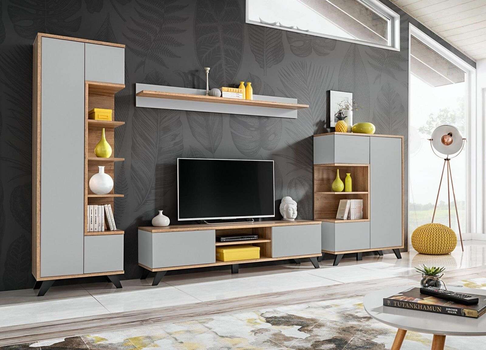 Wohnwände Garnitur 4 tlg Luxus Wohnzimmer Set TV-Ständer Bücherregal
