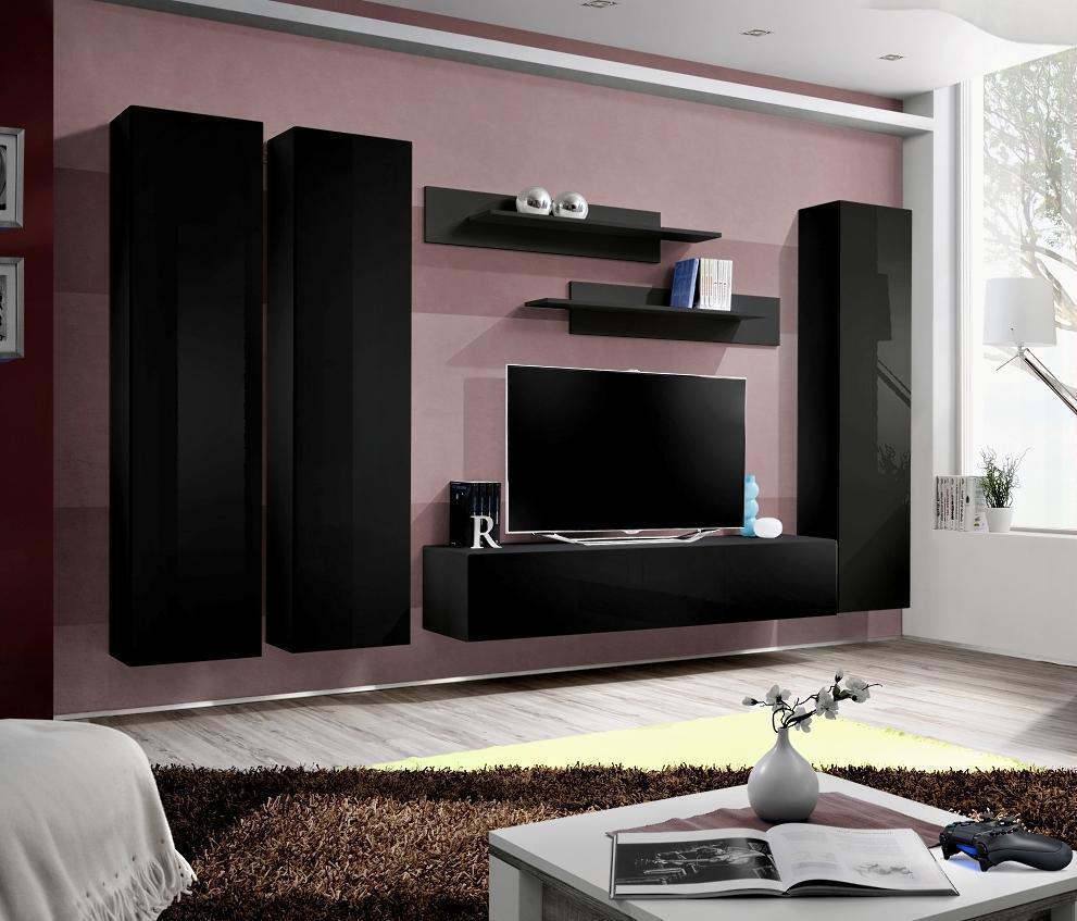 Wohnzimmer Wohnwand rtv Lowboard Holz Schwarz Möbel Wandschrank