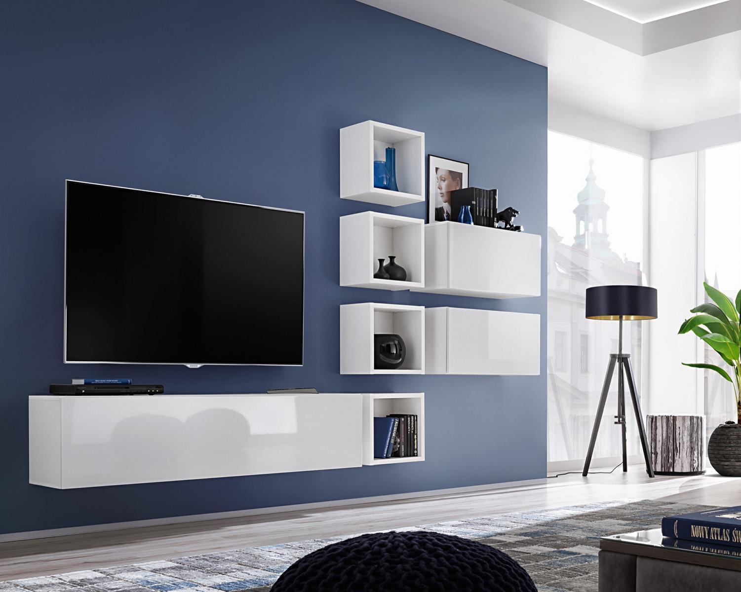 Wohnwand TV Wand Holz Modern Stil Wandregal Wohnzimmer Möbel Neu