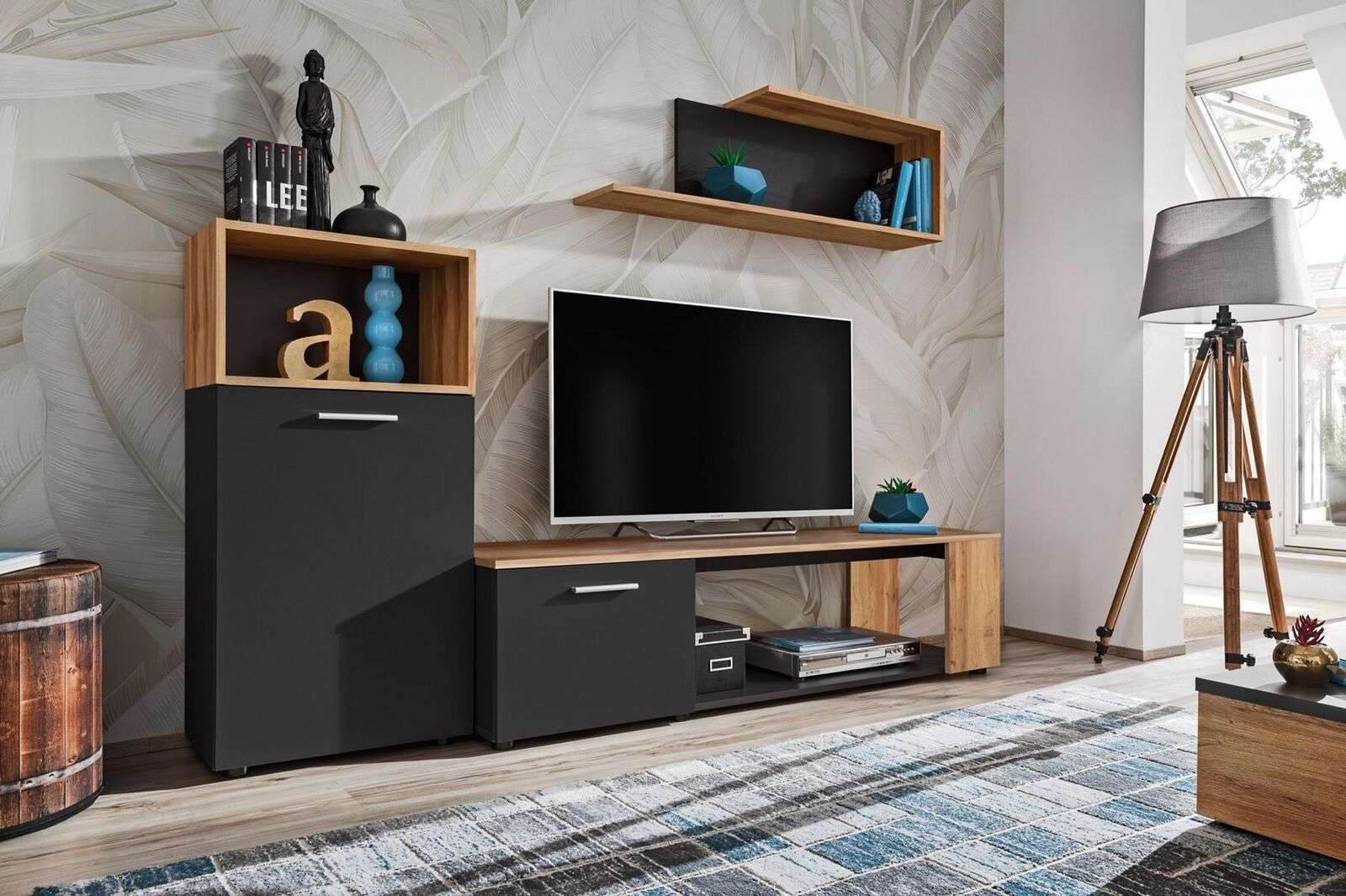 Designer Komplett Wohnzimmer Luxus Wohnwand Modern Holz Einrichtung