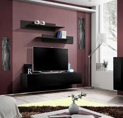 Wohnwand TV Ständer Wandregale Schwarz Lowboard Wohnzimmermöbel
