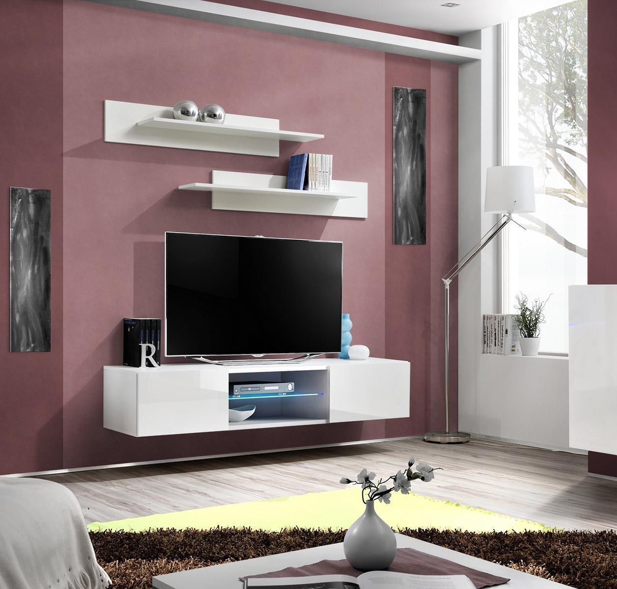 Wohnwand Komplette Set 3 tlg Wandregale ModerneTV Ständer Regale Möbel Neu
