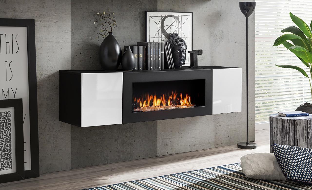 Hänge Schrank mit Kamin Wohnzimmermöbel Luxus Wandschrank Einrichtung
