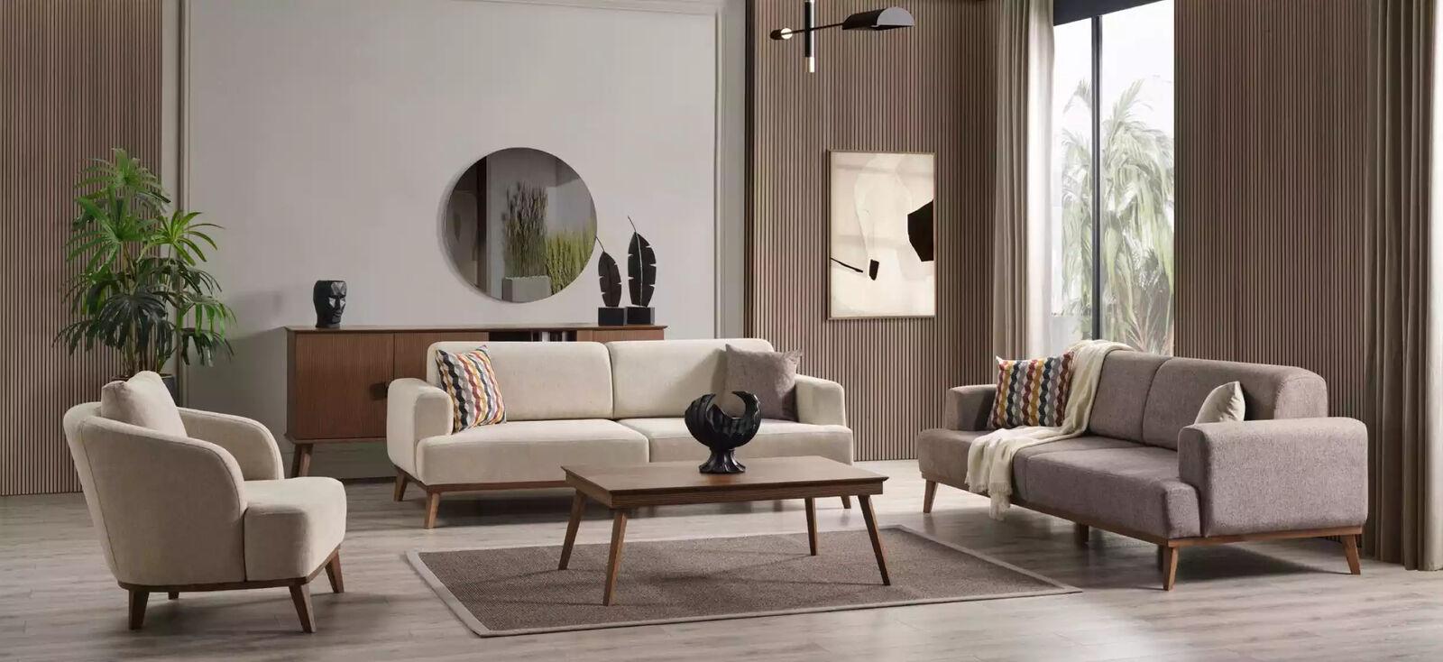 Sofagarnitur 331 Sitzer Sofa Sessel Gruppe Set 4tlg Beige Möbel Neu