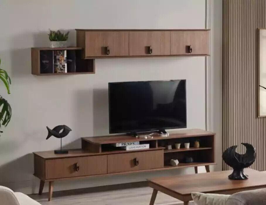 Garnitur rtv Set 2tlg. Wohnwand TV Lowboard Wandschrank Braun Design