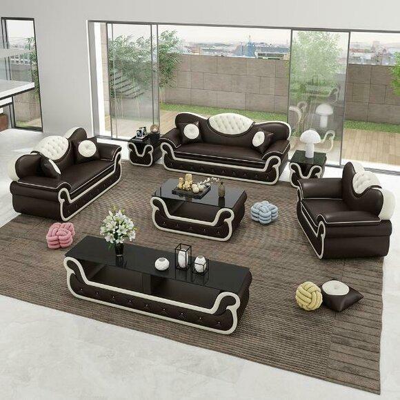 Komplett Set Sofagarnitur 7tlg. Sitz Sideboard Design Wohnzimmer Gruppe Garnitur