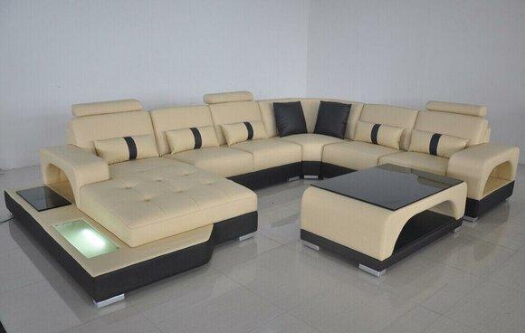 Ecksofa U-Form Couch Textil Schwarz U Form Wohnlandschaft Modern Luxus Couchen