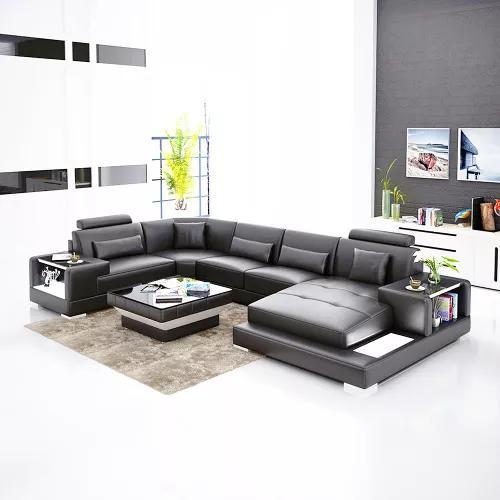 Ecksofa Wohnlandschaft Eckcouch Couchtisch Sofa U-Form Ledersofa Couch 2tlg. Neu