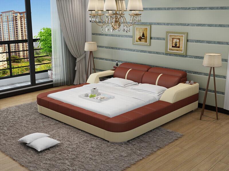 Luxus Lederbett USB Design Polsterbetten Doppel Modernes Ehe140/160/180 LB8823