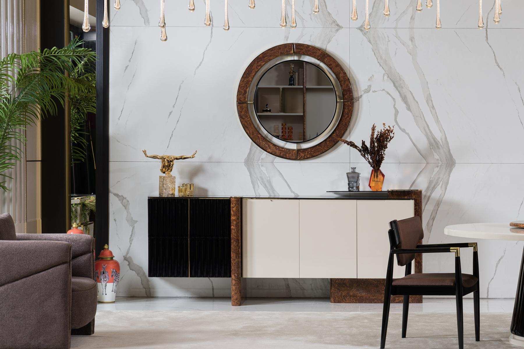 Anrichte mit Spiegel Luxus Garnitur Kommode Holz Kommoden Klassische