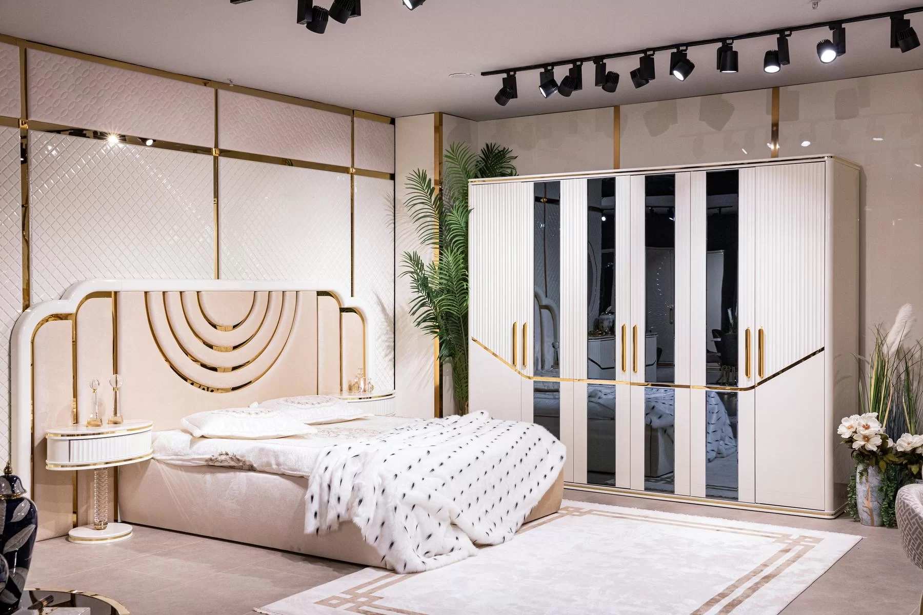 Modern Schlafzimmer Set Bett 2x Nachttische Kleiderschrank Design Möbel 4 tlg.