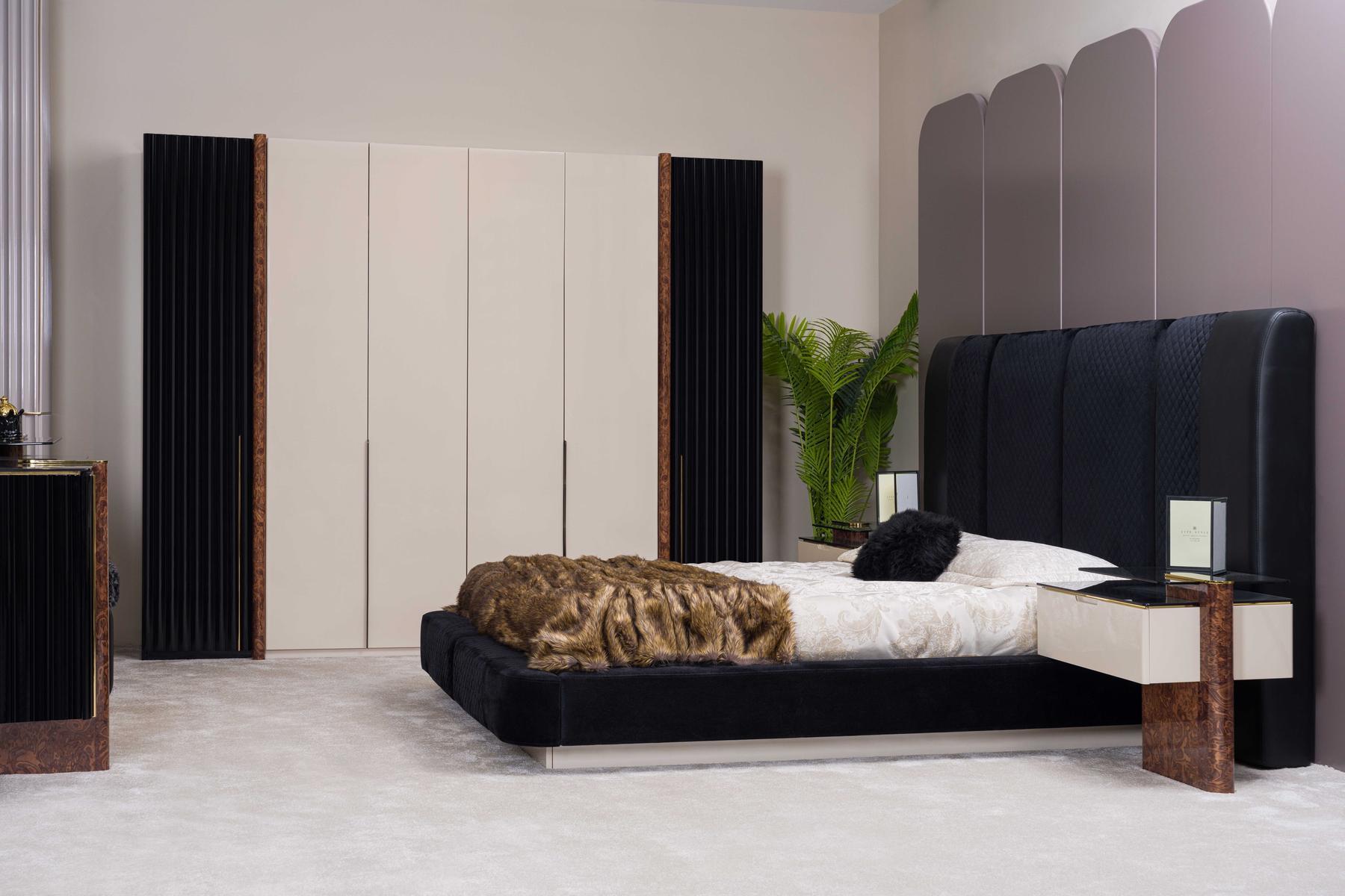 Luxus Schlafzimmer Set Bett 2x Nachttische + Kleiderschrank Holz Komplett