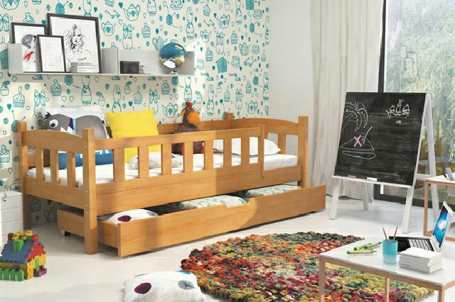 KINDERBETT Bett mit Bettkasten und Rausfallschutz JUGENDBETT Massivholz BETTEN