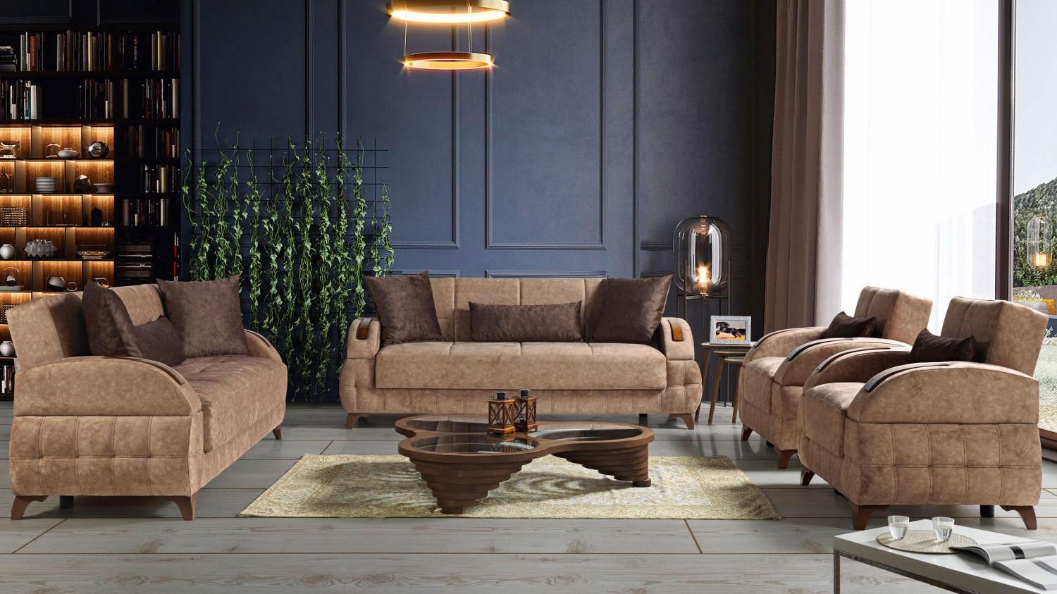 Designer Sofagarnitur 3+2+1+1 Sitzer Couch Polster Sitzpolster Braun Set