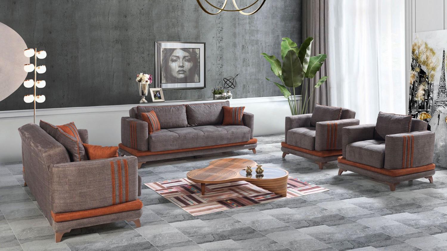 Design Modernes Wohnzimmer Set Sofagarnitur 3+2+1+1 Grau Wohnzimmer Möbelset