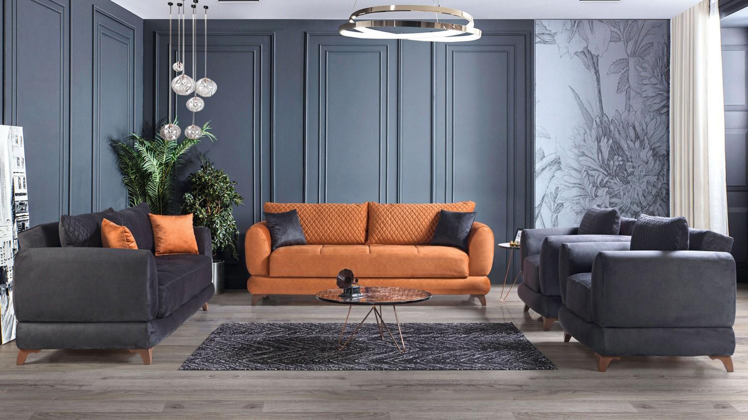 Sofagarnitur 4 Stück Holz Wohnzimmer Luxus Sofa Modern Stoff Komplett