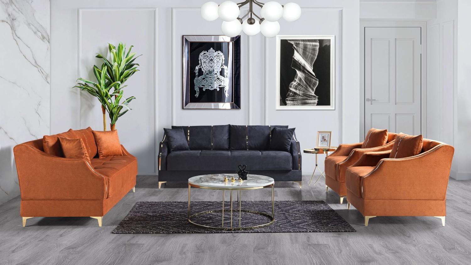 Sofagarnitur 3+2+1+1 Sitzer Wohnzimmer Set Komplett Textil Sofa Sessel Holz Neu