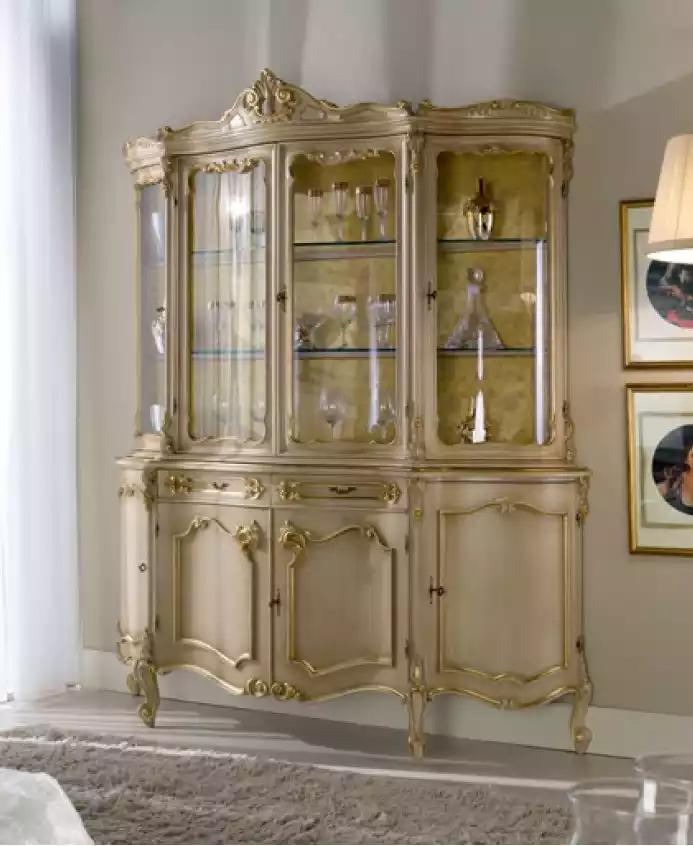 Klassische Vitrine Möbel Wohnzimmer Schränke Schrank Glasschrank Holz