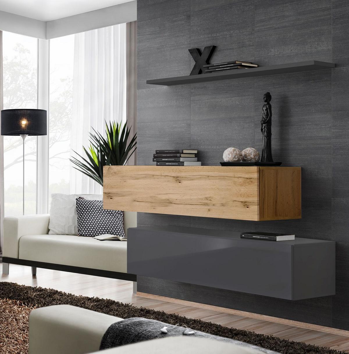 Wohnzimmer Wohnwand Set 3tlg Gruppe Garnitur Schrank Holz Möbel Wand Regal