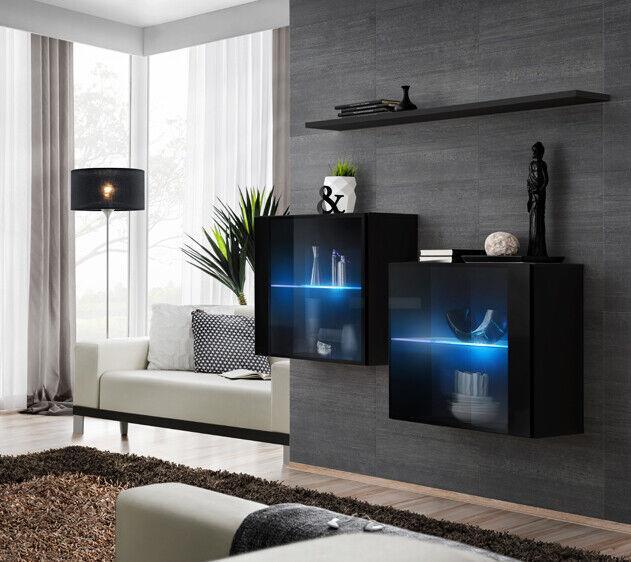 Komplett Set 3tlg Designer Wohnwand 2x Wandschrank Modern Wand Regal Neu
