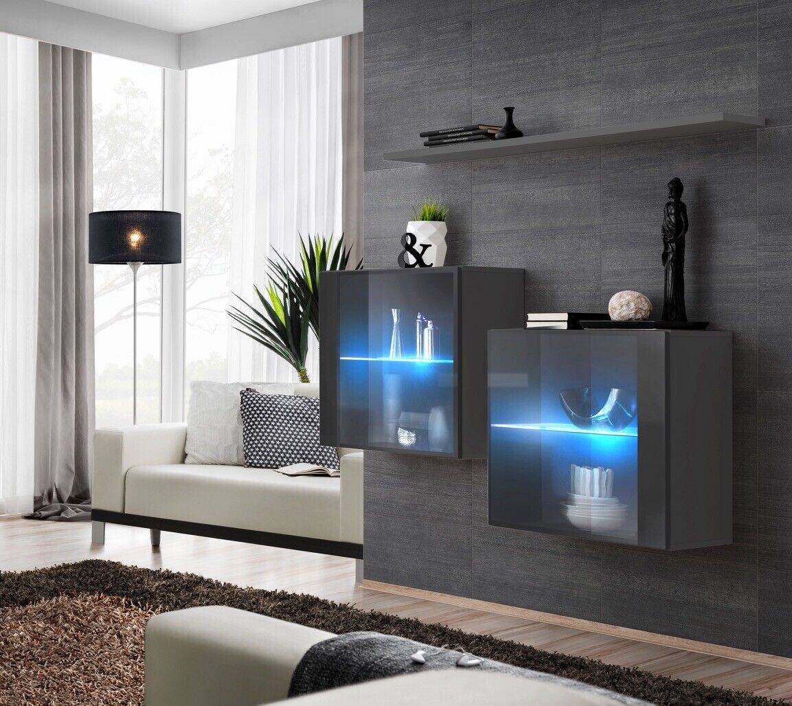Grau Wandschrank Neu Möbel Wohnwand 130 cm Einrichtung Luxus Komplett Holzmöbel