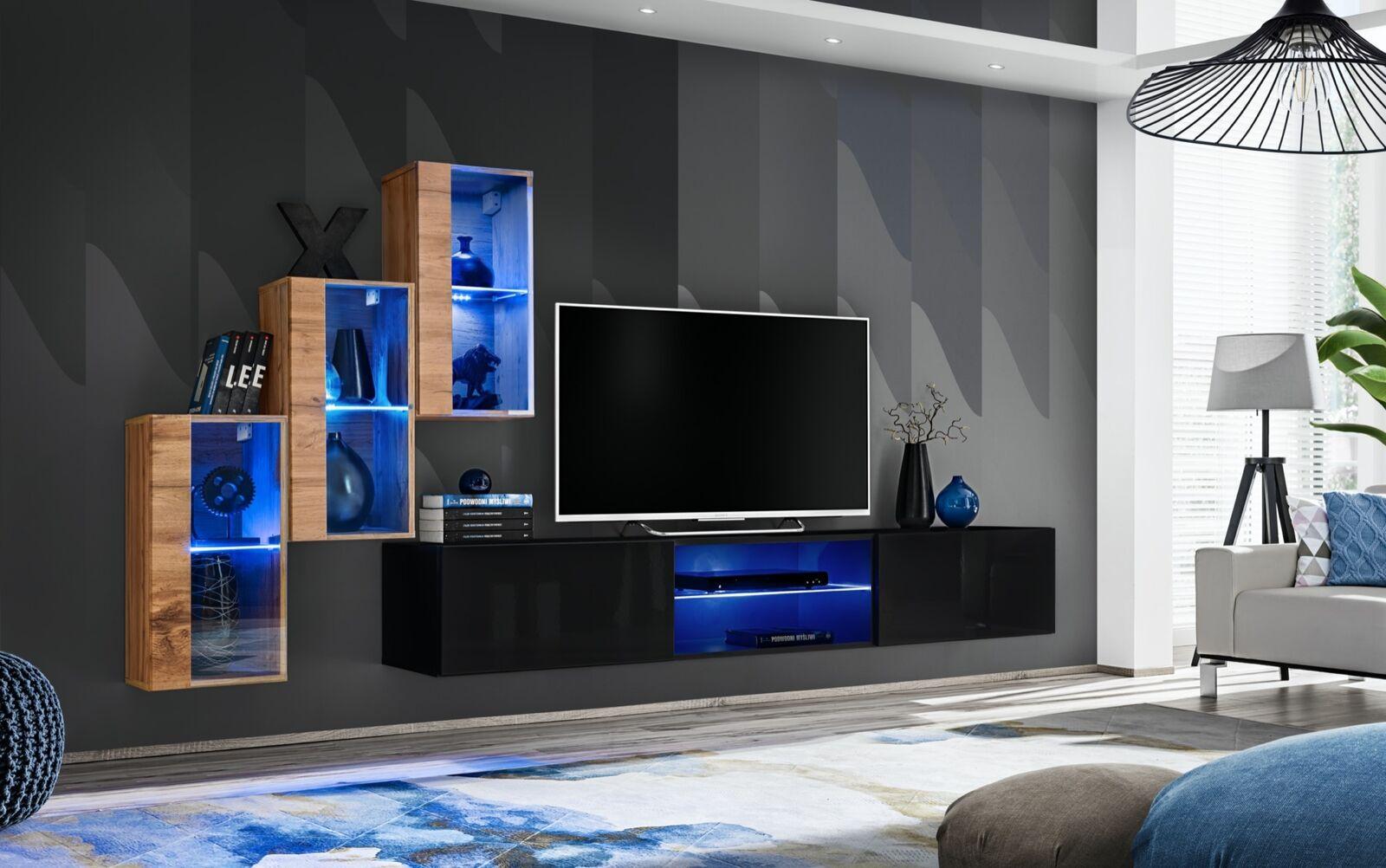 Wohnzimmermöbel Neu Wohnwand 210 cm 3x Wandschrank Einrichtung Luxus Wand Regale