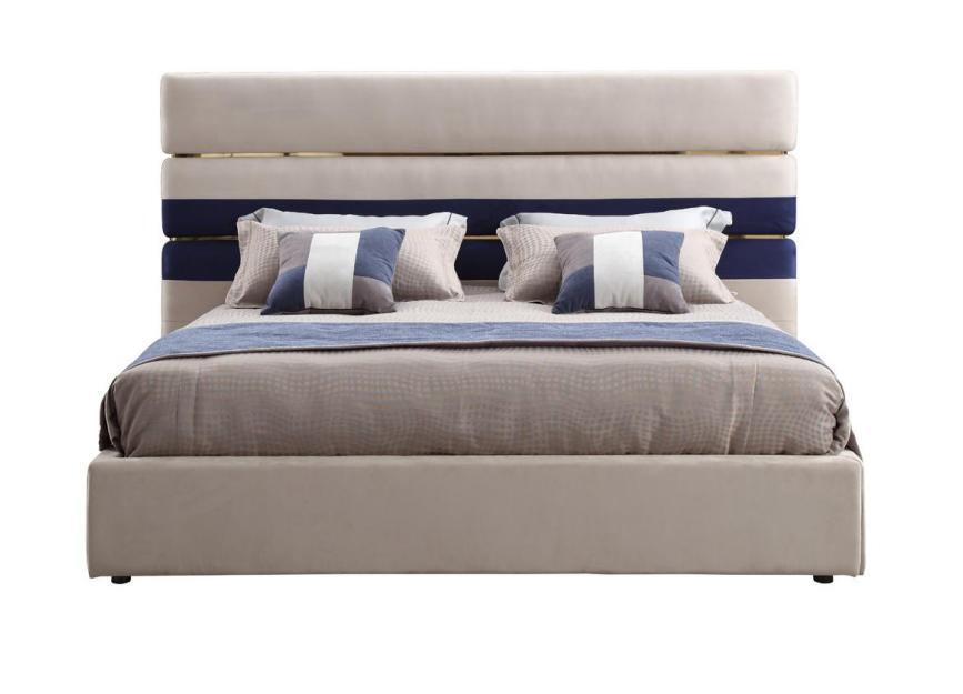 Modernes Doppelbett mit Holzrahmen, stilvolles Bett, neu in Beige
