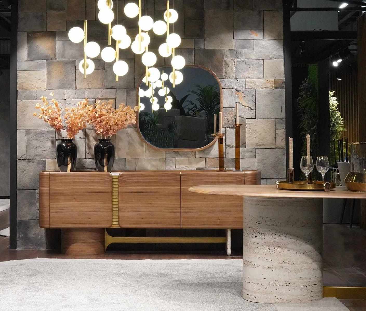 Sideboard Kommode Garnitur Anrichte Spiegel Holz Braun Möbel Design Set