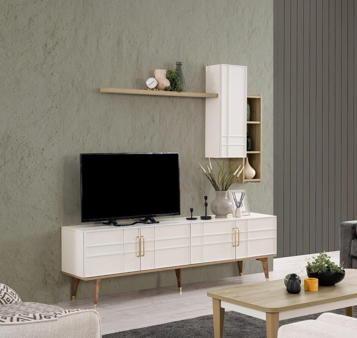 TV Ständer Schrank RTV Lowboard Wohnzimmer Regale Weiß Holz Garnitur