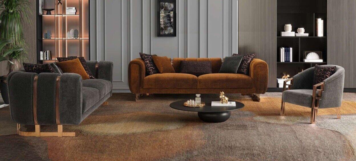 Polstersofa Komplette Couchgarnitur Sofagarnitur Grau Sitzer Stoffsofa sofa