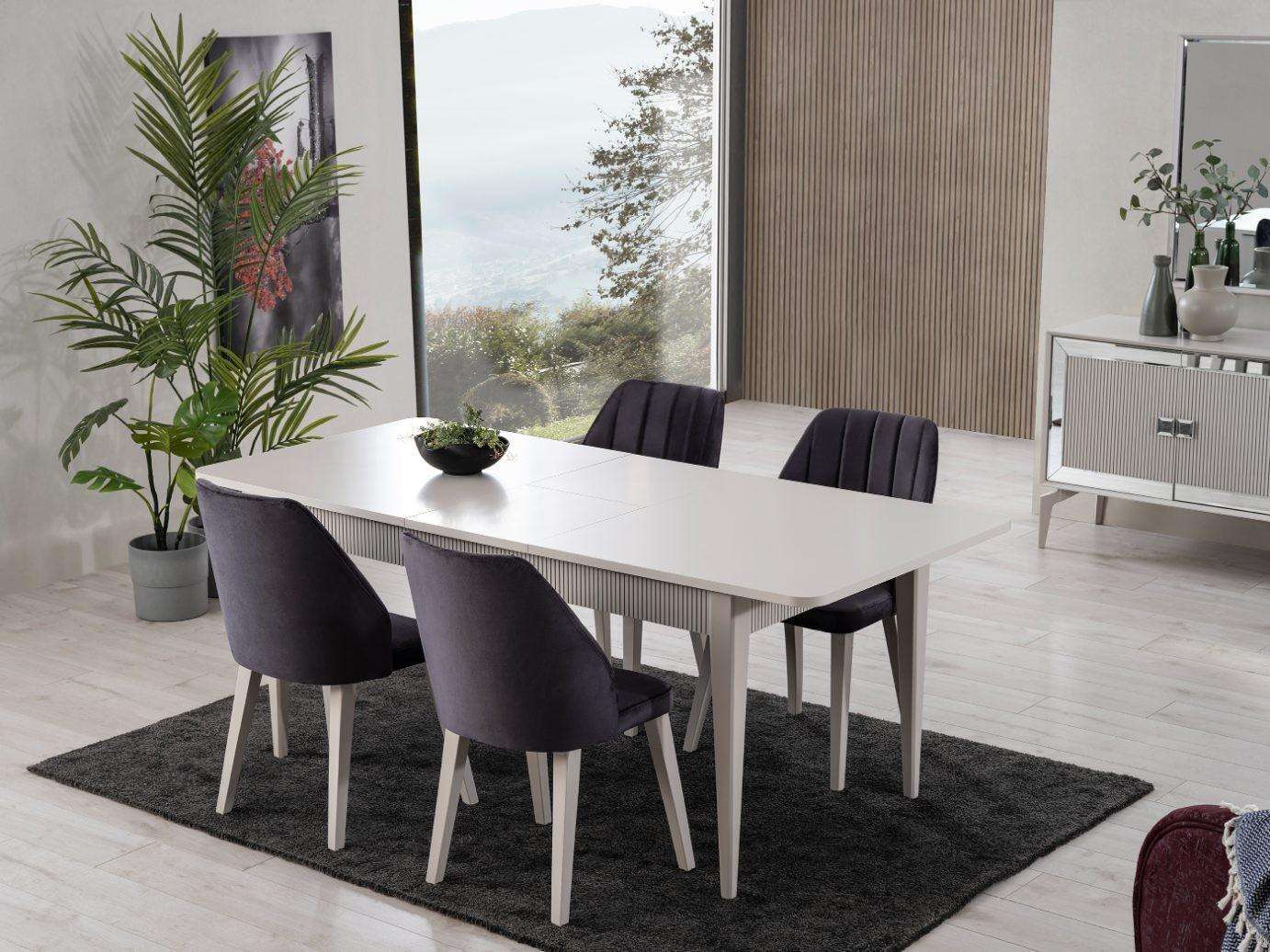 Essgruppe Esstisch Ausziehbar Modern Esszimmer Set 7tlg Grau Holz