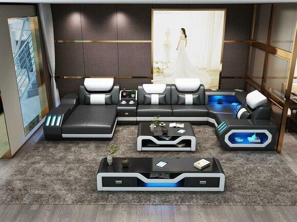 Moderne Design Wohnlandschaft Ecksofa Sofa Couch Polster RTV Couchtisch