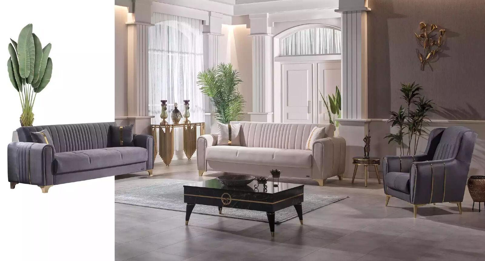 Moderne Polstergruppe Sitzmöbel Couch Garnitur 3+3+1 Sitzer Set Holz