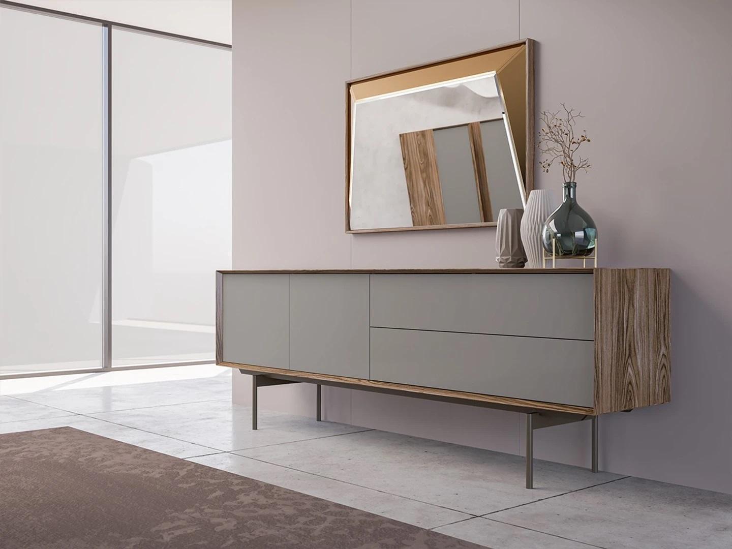 Komplett Esszimmer Sideboard mit Spiegel Design Holzschrank Einrichtung