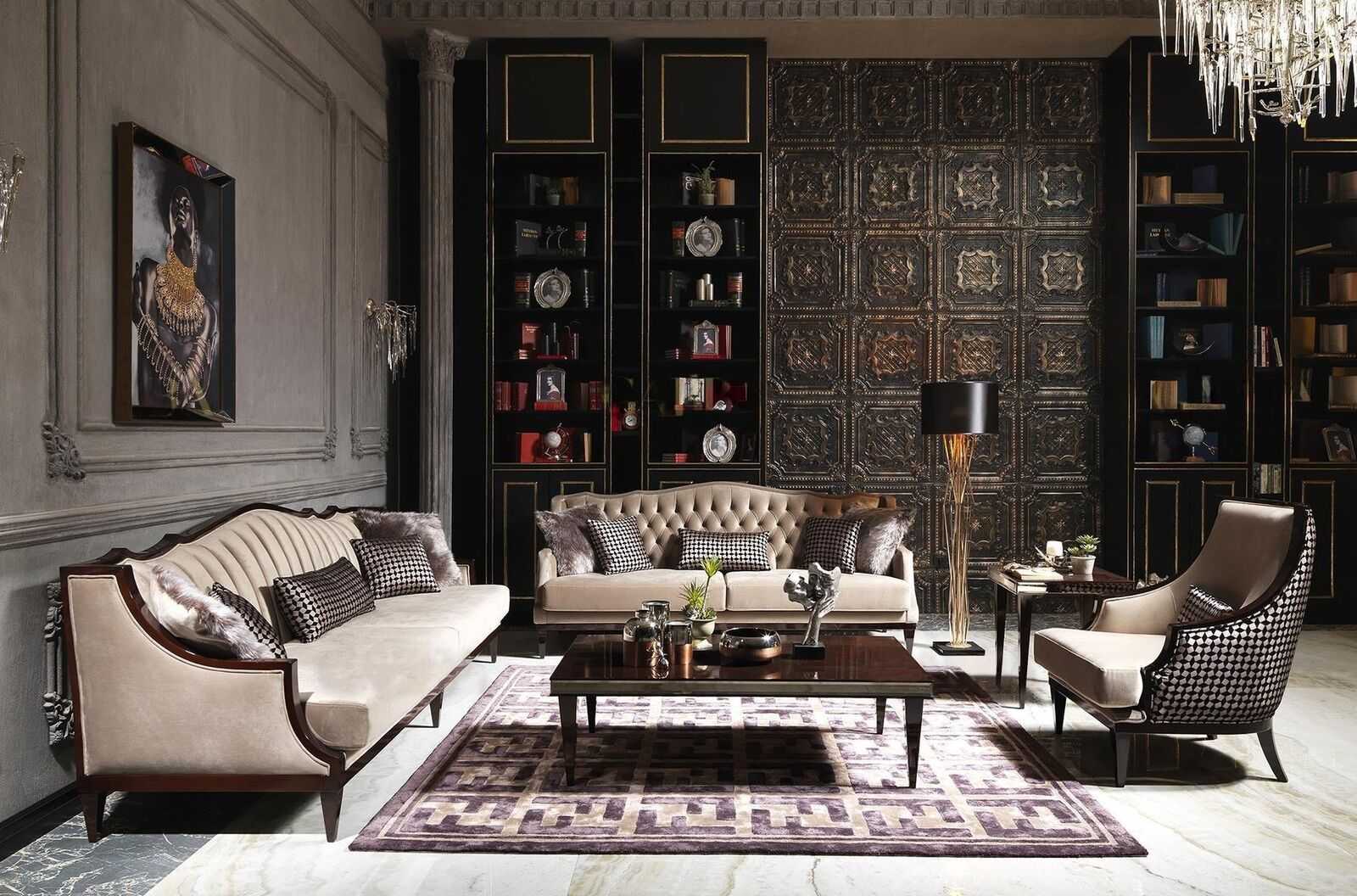 Couchgarnitur Viersitzer Dreisitzer Sessel Grau Stoffsofa Polstersofa