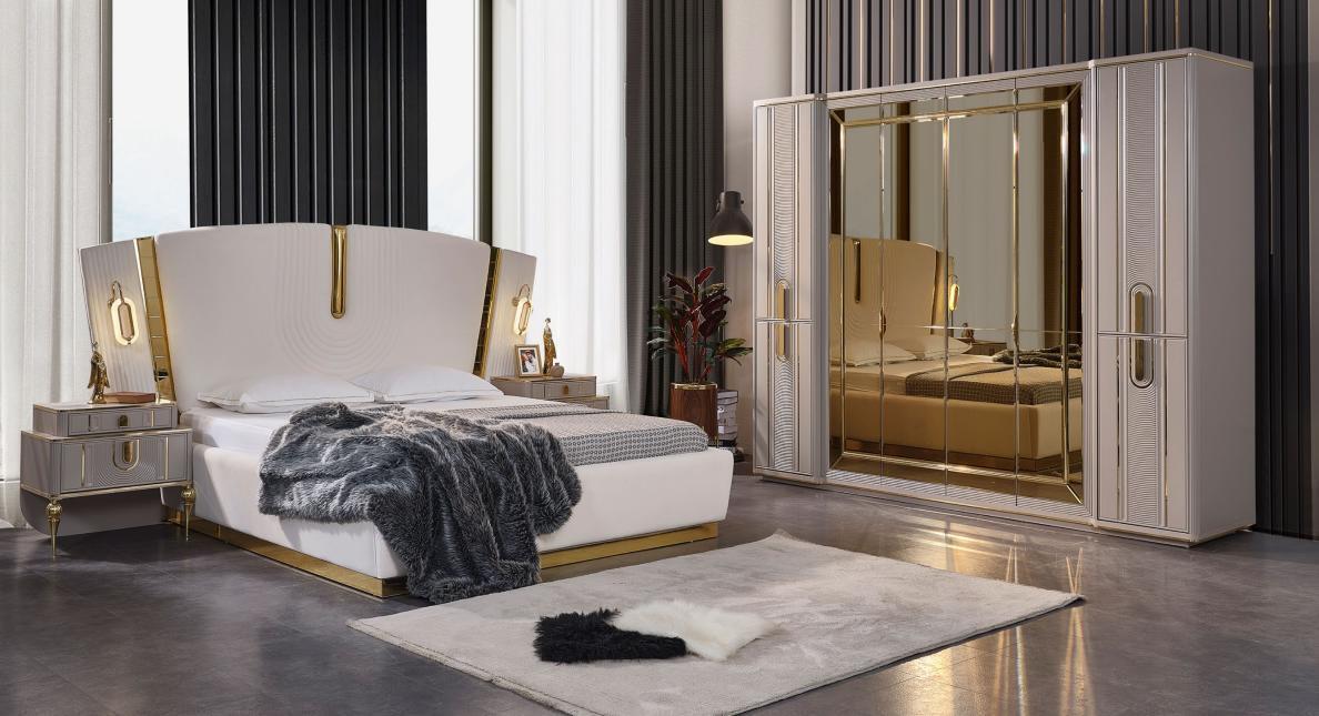 Doppelbett Garnitur Schlafzimmer Bett Nachttische 4tlg Beige Schrank