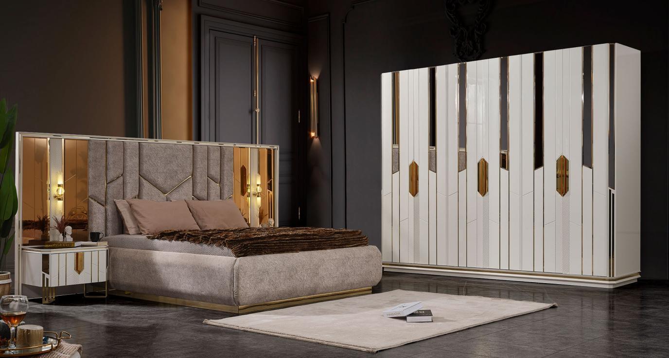 Komplette Schlafzimmer Doppelbett Bett Schrank Nachttische 4tlg Weiß