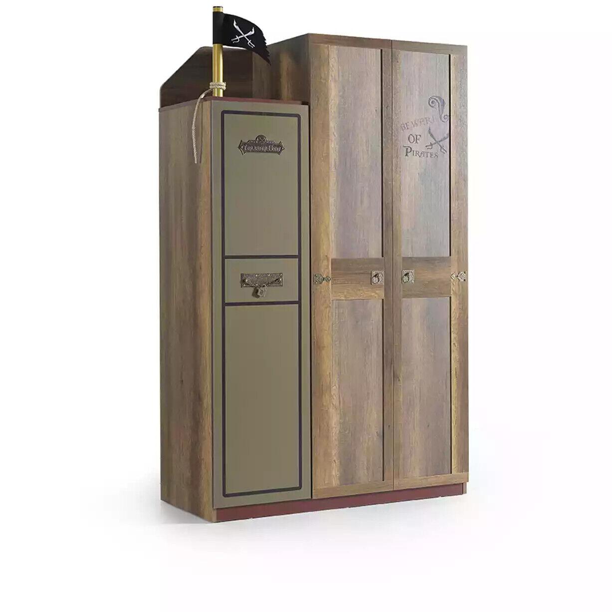 Pirat Holzschrank Luxus Kleiderschrank Schrank Kinder Holz Braun 3 Tür