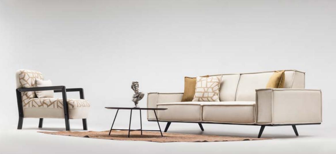 Komplette Sofa Stoffsofa Zweisitzer Sessel Beige Polstersofa Moderne