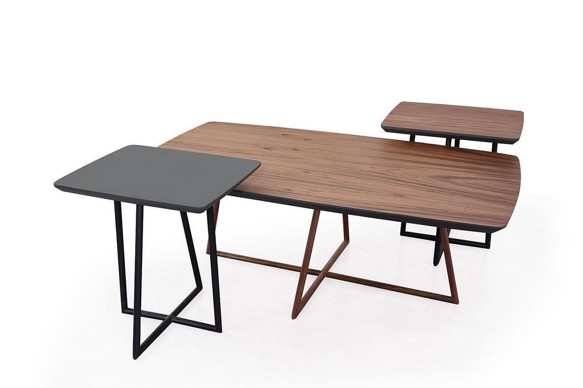 Braun-Schwarzes Couchtisch Set Wohnzimmer Beistelltisch 2x Tische 3tlg