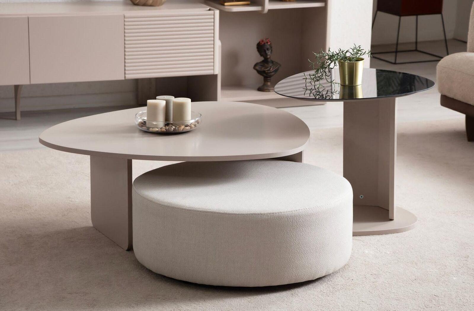 Designer Wohnzimmer Set Dreieckiger Couchtisch Luxuriöser Hocker 2tlg