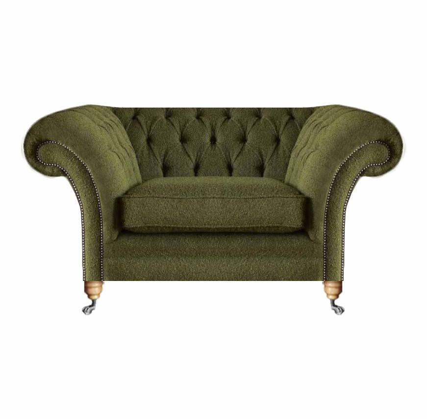 Luxus Sessel Modern Grün Wohnzimmer Polstermöbel Textil Sitz Chesterfield