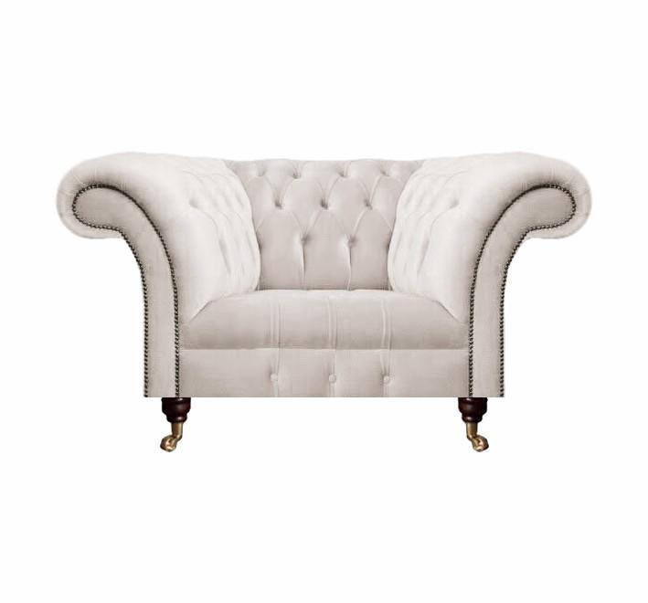 Sessel Weiß Textil Stoff Polstersitz Einrichtung Sitz Möbel Chesterfield