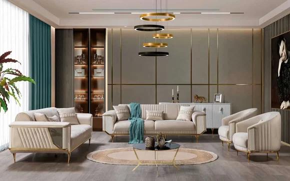 Luxus Sofagarnitur 3+3+1+1 Couch Polster Möbel Dreisitzer Set Textil 4tlg