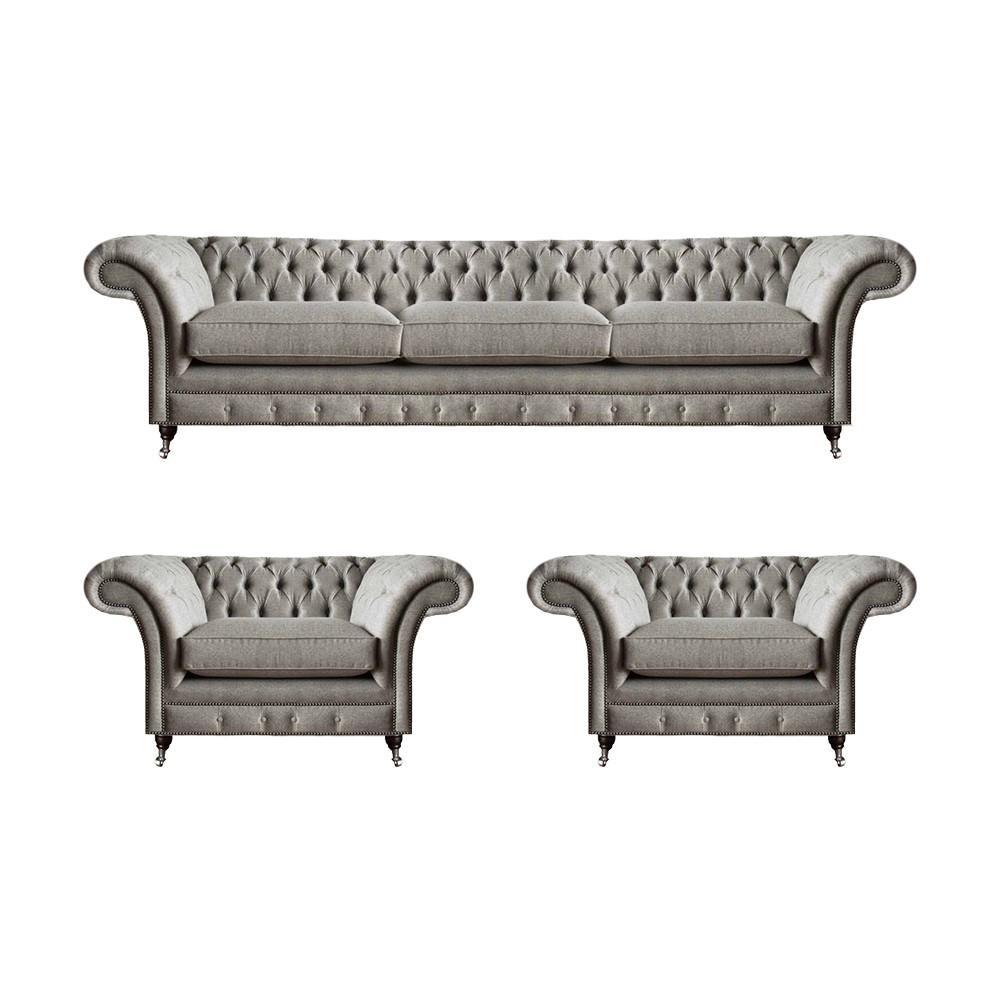 Grau Luxus Modern Sofa Set Komplett 3tlg Polstersofas Chesterfield Wohnzimmer