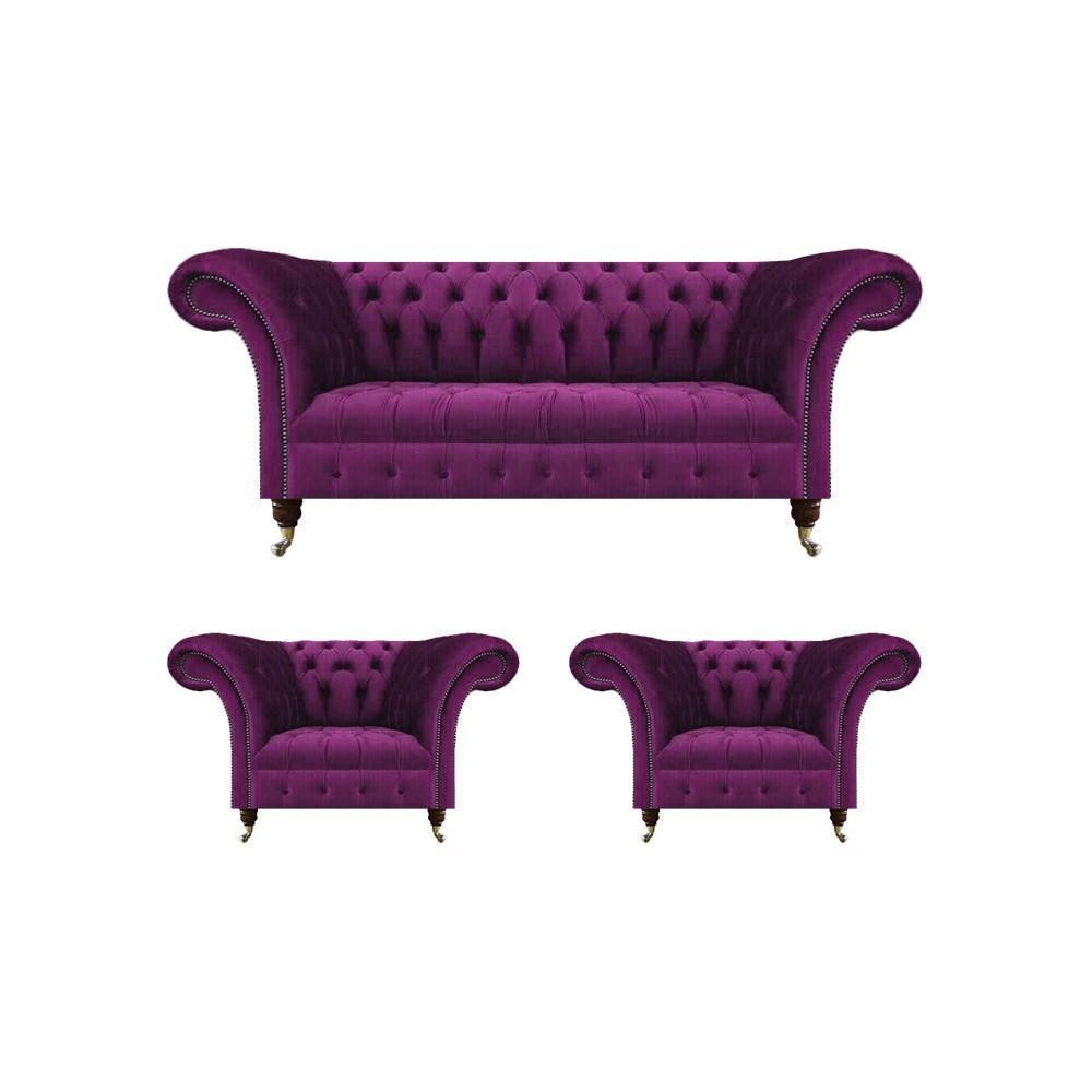 Lila Sofa Set 3tlg Chesterfield Wohnzimmer Luxus Textil Möbel Polstersofa