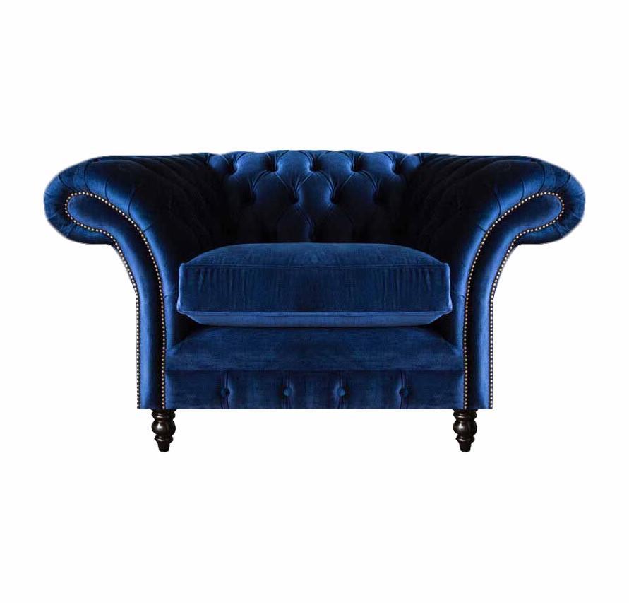 Blau Chesterfield Sessel Luxus Design Polster Stoff Neu Wohnzimmer Einrichtung