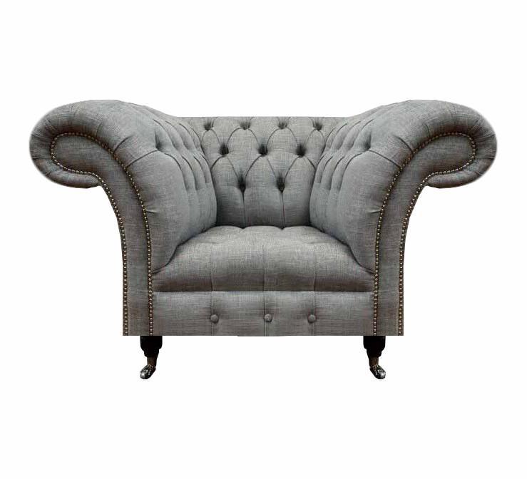 Luxus Sitz Textil Sessel Wohnzimmer Chesterfield Polstermöbel Grau